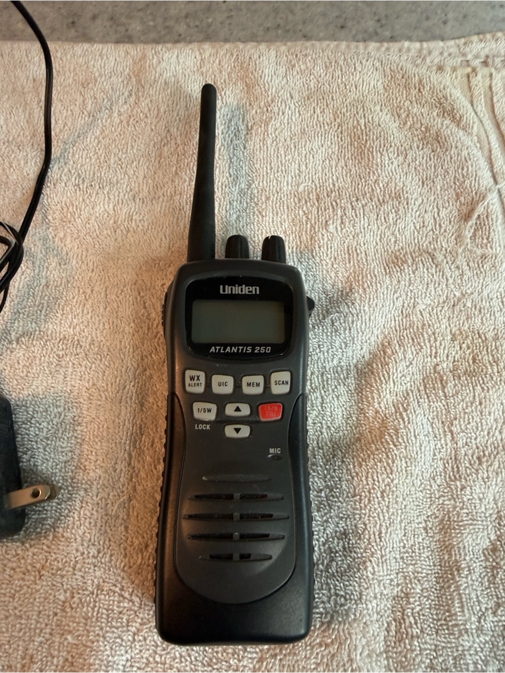 Atlantis 250 Black Waterproof Handheld VHF marine radio with charger